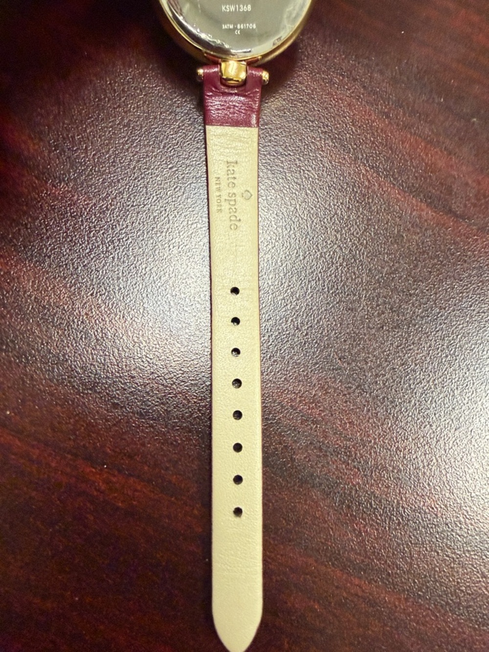 Floral Dial Gold-Tone Watch with Burgundy Strap - Picture 6 of 8